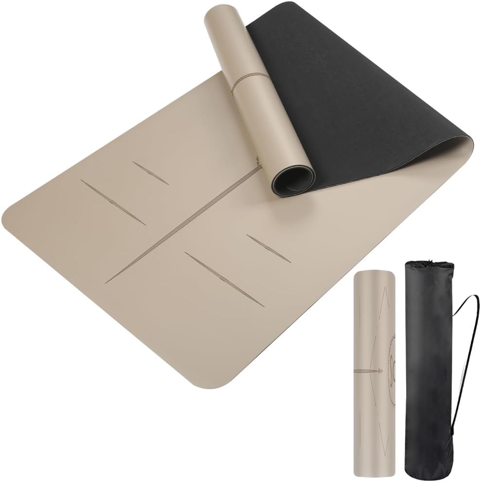 Natural Rubber Yoga Mat - Non Slip Non Toxic - 72’'x26.8''x5mm - Hot Yoga, Pilates, Floor Workout - For Women and Men - with Carrying Bag