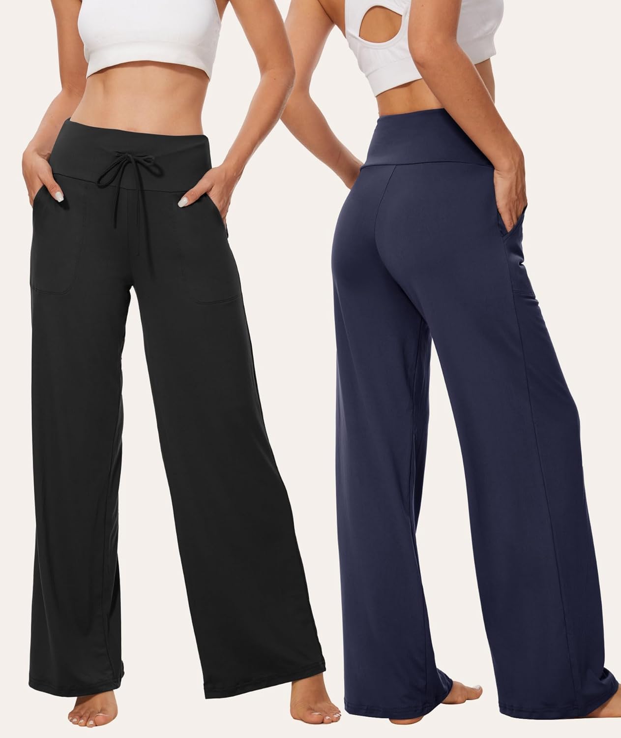 3 Pack Women Wide Leg Pants with Pockets - Casual Loose Yoga Trouser Pants Sweatpants Palazzo Lounge Pajama Pants - Image 2