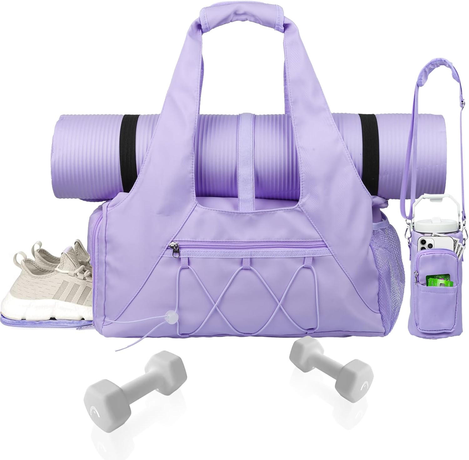 Gym Bag for Women,Purple Travel Duffel Bag with Shoes Compartment and Wet Pocket Water Bottle Carrier Bag Multi-Functional Bags Ideal for Travel, Gym, Sports, Weekender