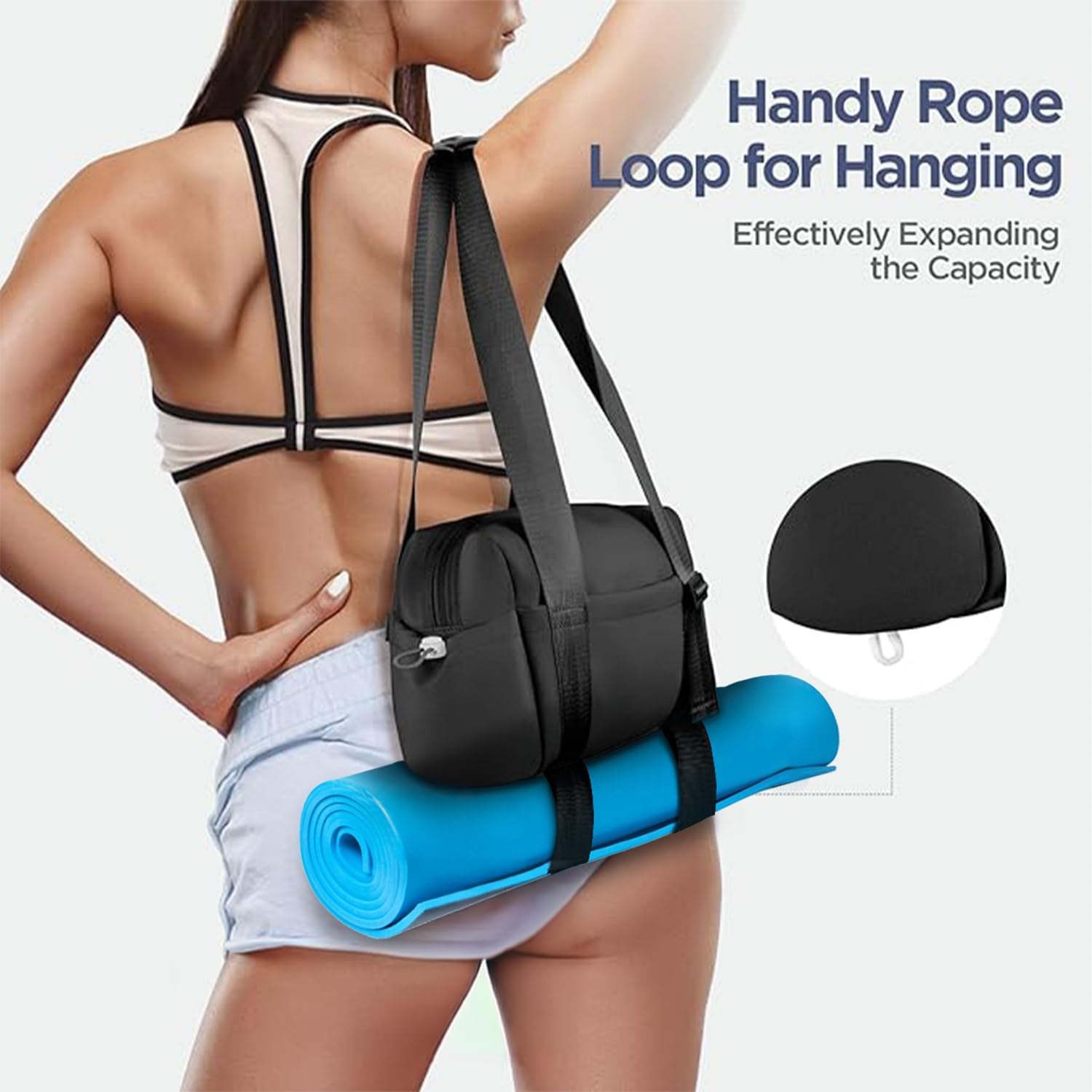 Mini Gym Bags for Women - Multifunctional Gym Bag with Yoga Mat Holder, Waterproof Day Pack and Adjustable Shoulder Strap, Ideal Gym Bag for Women and Travel Shoulder Bag (Black) - Image 2