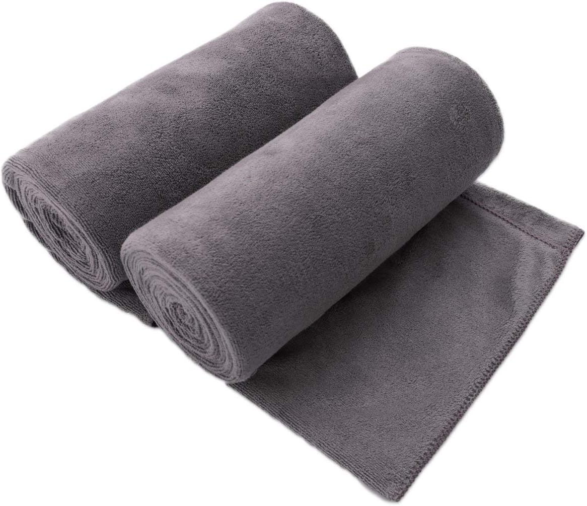 Microfiber Bath Towel 2 Pack(30" x 60"), Oversized Thick Towels, Soft, Super Absorbent and Fast Drying, No Fading Multipurpose Use for Sports, Travel, Fitness, Yoga, 30 in 60 in, Grey Count