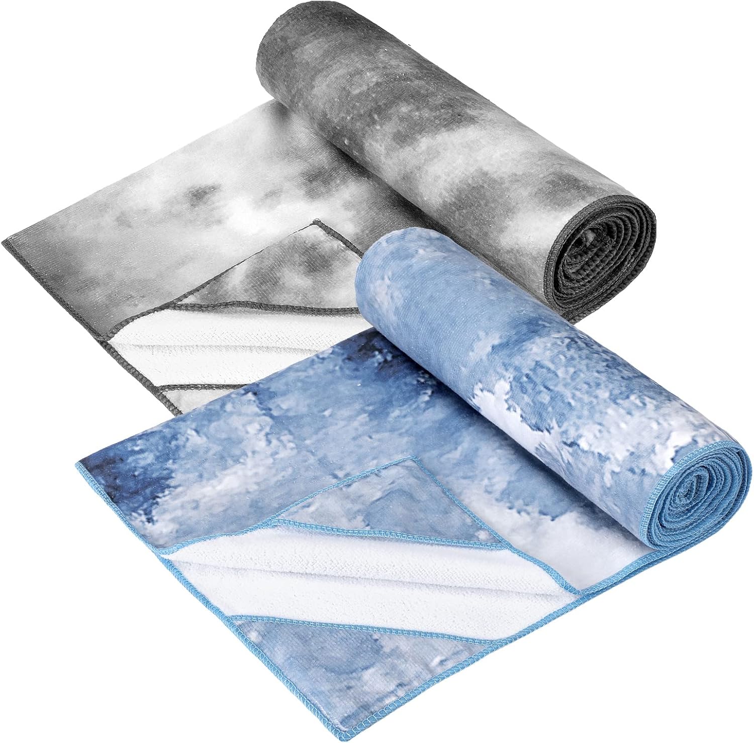 2 Pcs Yoga Towel, Non Slip Hot Yoga Mat 73'' x 25'' Soft Sweat Absorbent Blanket Workout Towel for Gym Pilates(Black and Blue)