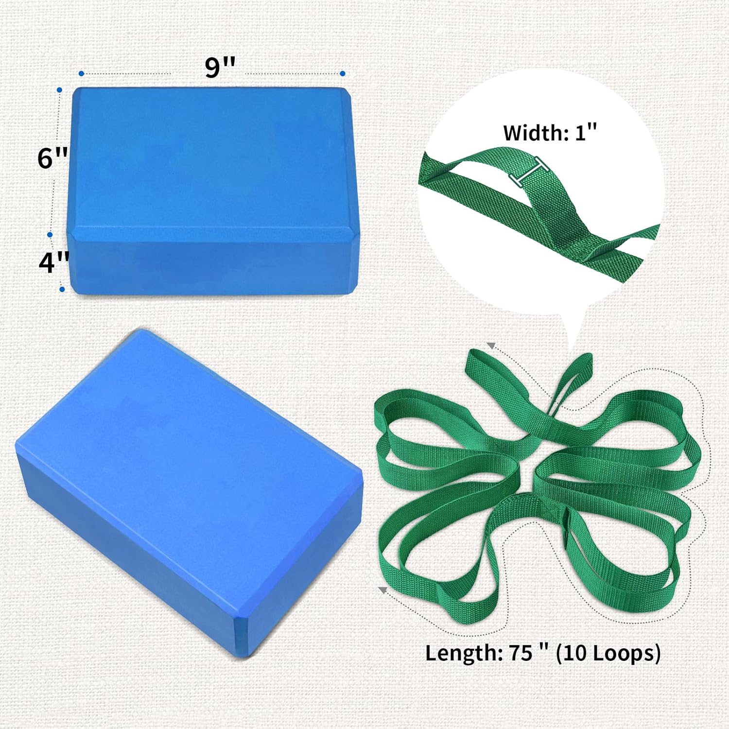 Yoga Blocks and Yoga Straps Set, 2 Large Yoga Blocks 9×6×4 inches, 2 Stretching Yoga Straps, Non-Slip Surface for Meditation, Balance, Pilates, Stretching and Deep Poses - Image 2