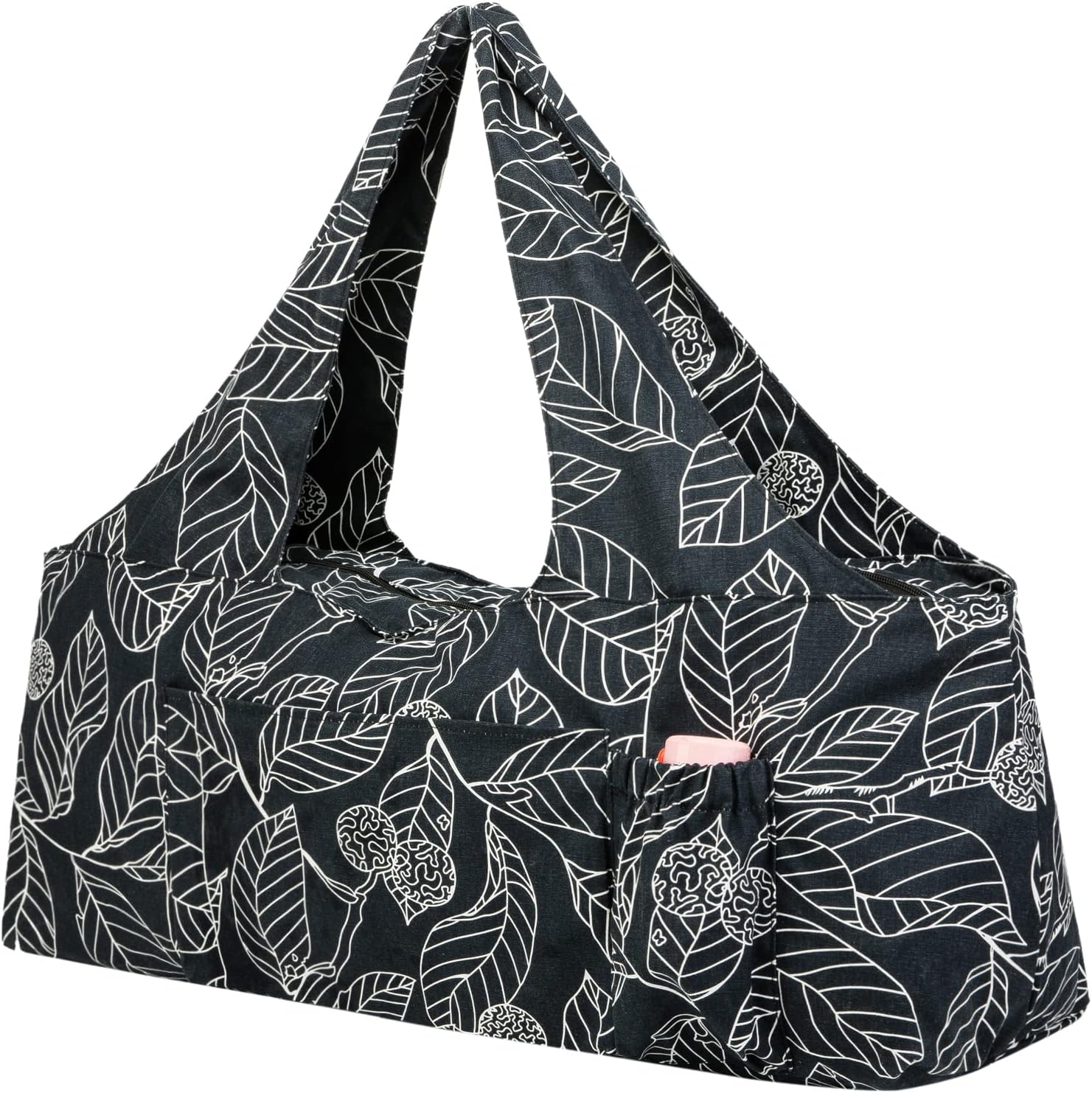 Extra Large Yoga Mat Bag with Zippered Top & 5 Pockets - Premium Canvas Tote with Yoga Mat Carrying Strap for Pilates, Gym, Fitness Block & Gear