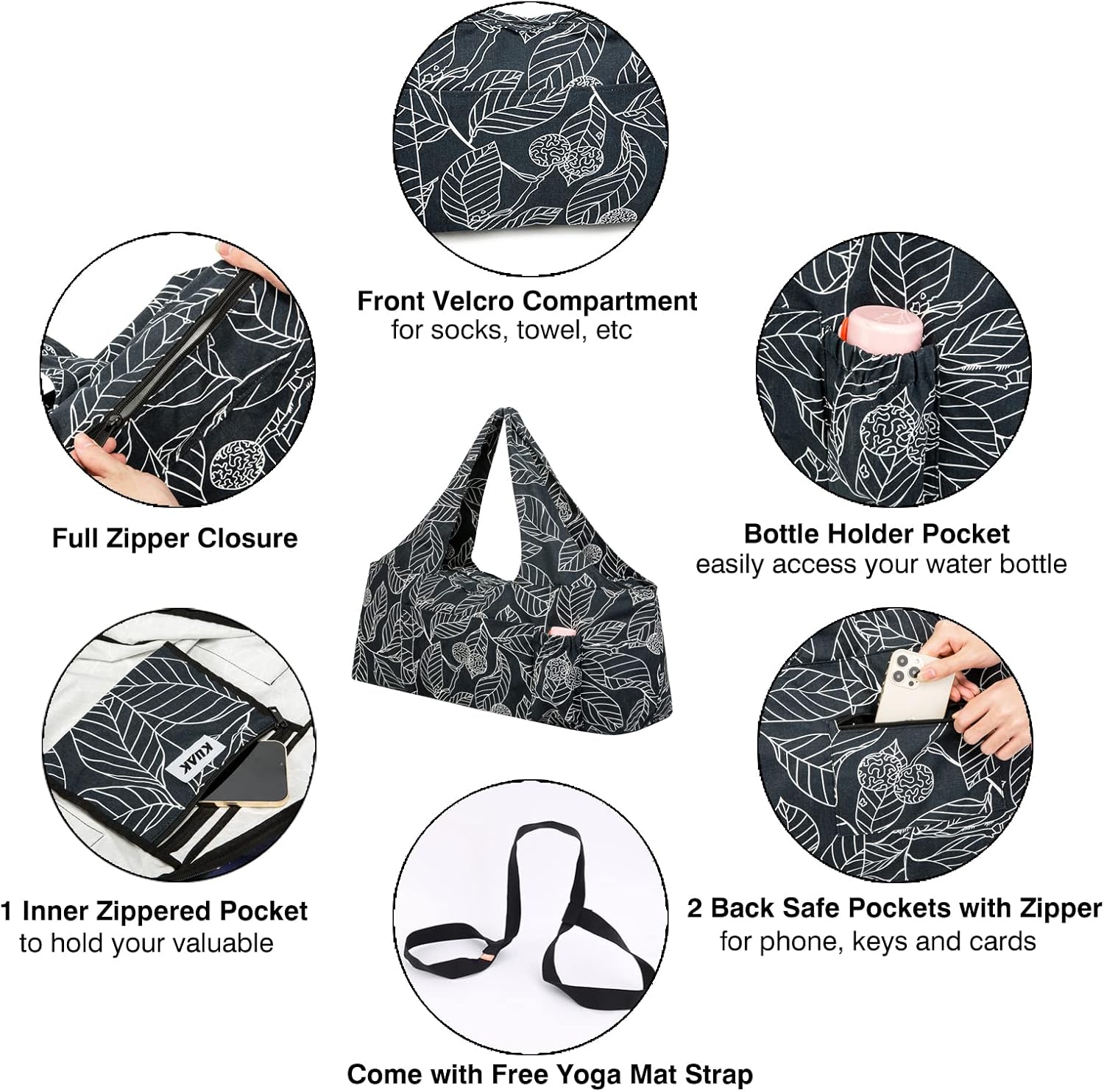 Extra Large Yoga Mat Bag with Zippered Top & 5 Pockets - Premium Canvas Tote with Yoga Mat Carrying Strap for Pilates, Gym, Fitness Block & Gear - Image 2